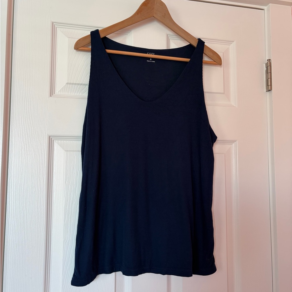 Cozy Earth Women's Rib-knit Navy V-Neck Tank Top